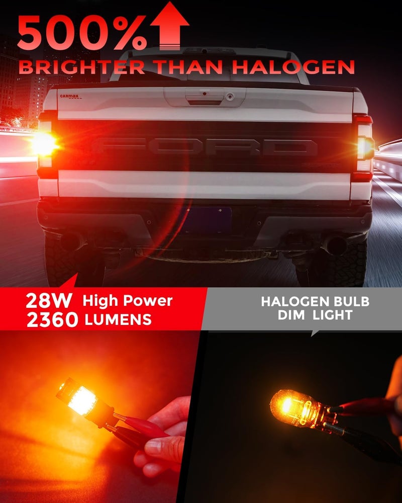 ZONBEAM 3157 P27/7W Red LED Brake Tail Light Bulbs, CANBUS Error Free,No Hyper Flash - 1860-SMD Chips Powerful & Super Bright with Cooling Fan - CK & Standard Socket Plug-and-Play - Image 3
